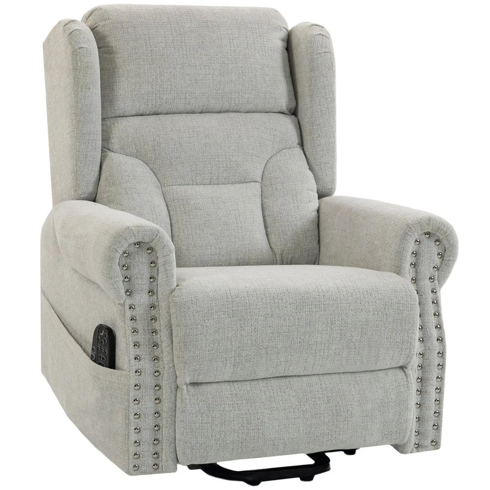 HOMCOM Riser Recliner Chair with Massage and Heat, Chenille Electric Power Lift Recliner Chair, Light Grey Additional View 15