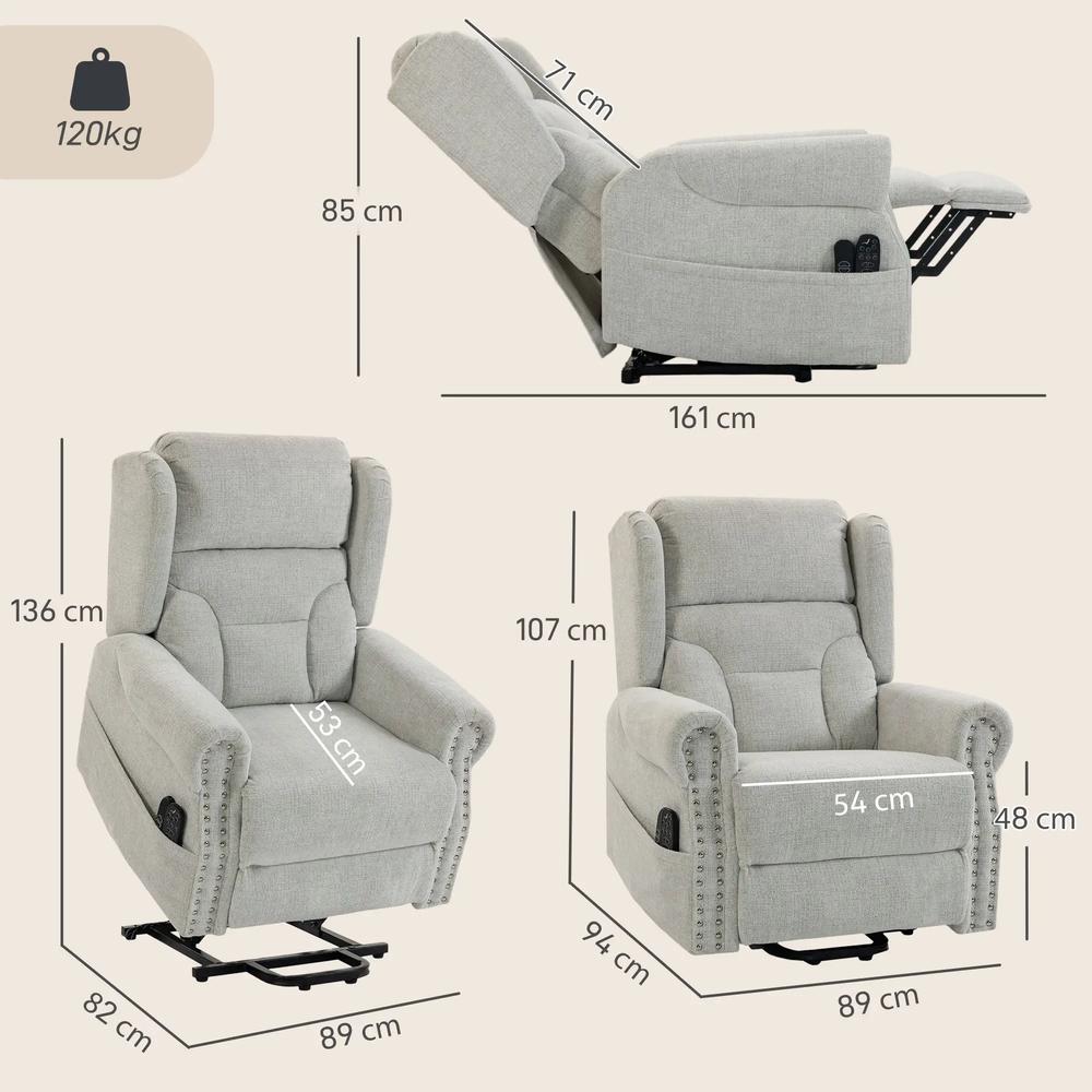HOMCOM Riser Recliner Chair with Massage and Heat, Chenille Electric Power Lift Recliner Chair, Light Grey Additional View 3