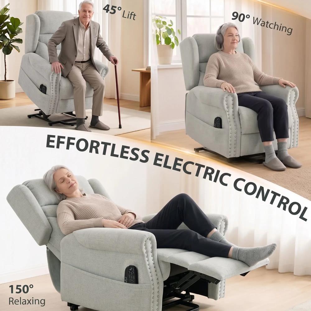 HOMCOM Riser Recliner Chair with Massage and Heat, Chenille Electric Power Lift Recliner Chair, Light Grey Additional View 4