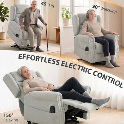 HOMCOM Riser Recliner Chair with Massage and Heat, Chenille Electric Power Lift Recliner Chair, Light Grey Additional View 4