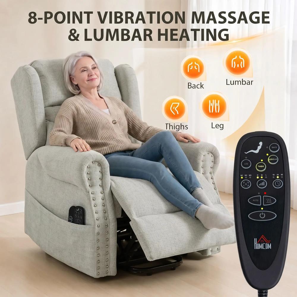 HOMCOM Riser Recliner Chair with Massage and Heat, Chenille Electric Power Lift Recliner Chair, Light Grey Additional View 5