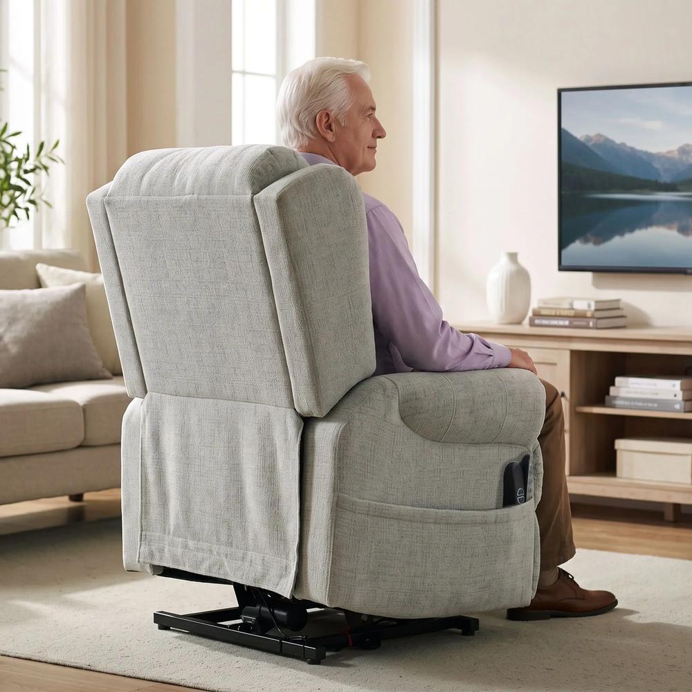 HOMCOM Riser Recliner Chair with Massage and Heat, Chenille Electric Power Lift Recliner Chair, Light Grey Additional View 8