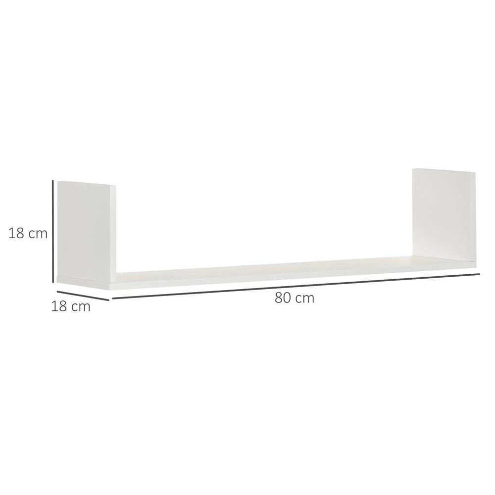 HOMCOM Set of 3 Wooden U-Shaped Floating Shelves Set, 80cm Wall Mounted Hanging Bookshelf, CD DVD Storage Display for Bedroom Living Room Kitchen, White Additional View 3
