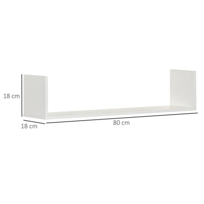 HOMCOM Set of 3 Wooden U-Shaped Floating Shelves Set, 80cm Wall Mounted Hanging Bookshelf, CD DVD Storage Display for Bedroom Living Room Kitchen, White Additional View 3