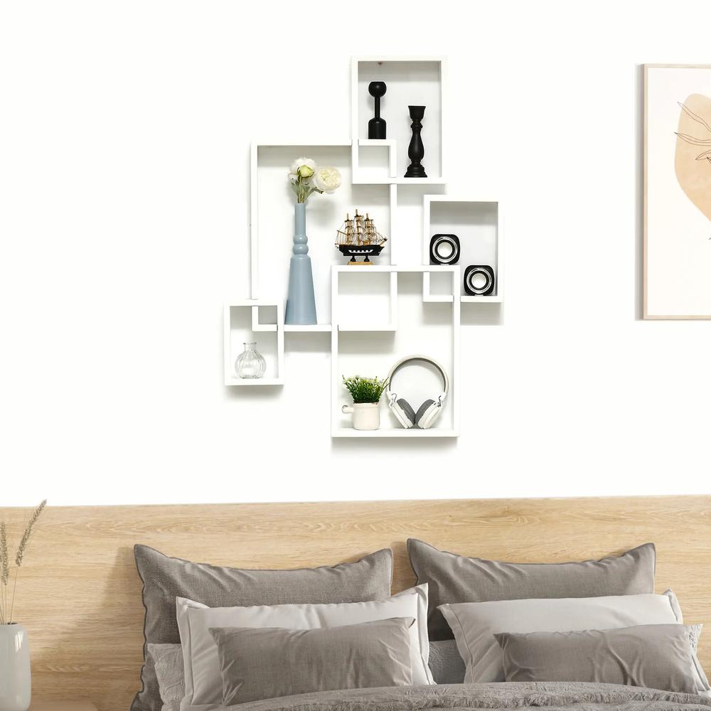 HOMCOM Floating Shelves, Wall Mounted Interlocking Cube Shelves, Display Wall Shelf for Living Room, Bedroom, Hallways, White Additional View 2