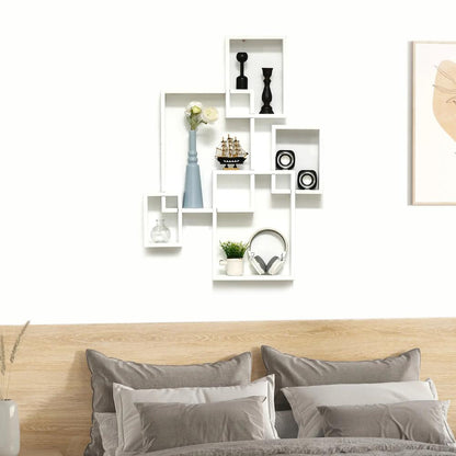 HOMCOM Floating Shelves, Wall Mounted Interlocking Cube Shelves, Display Wall Shelf for Living Room, Bedroom, Hallways, White Additional View 2