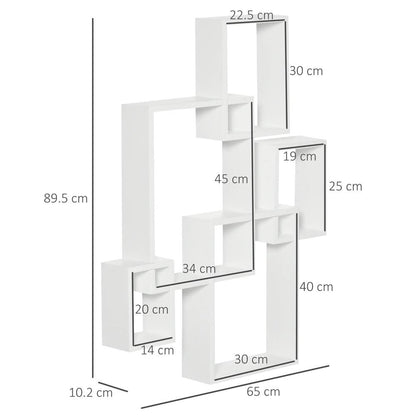HOMCOM Floating Shelves, Wall Mounted Interlocking Cube Shelves, Display Wall Shelf for Living Room, Bedroom, Hallways, White Additional View 3