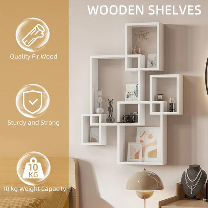 HOMCOM Floating Shelves, Wall Mounted Interlocking Cube Shelves, Display Wall Shelf for Living Room, Bedroom, Hallways, White Additional View 5