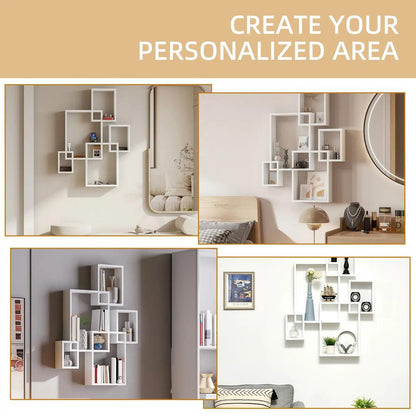 HOMCOM Floating Shelves, Wall Mounted Interlocking Cube Shelves, Display Wall Shelf for Living Room, Bedroom, Hallways, White Additional View 7