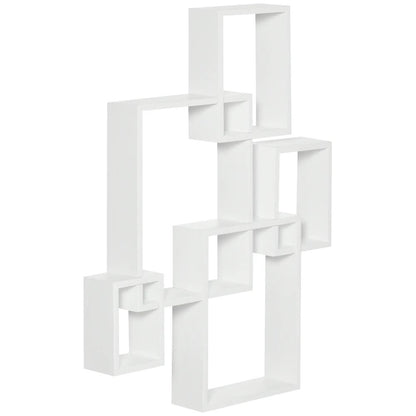 HOMCOM Floating Shelves, Wall Mounted Interlocking Cube Shelves, Display Wall Shelf for Living Room, Bedroom, Hallways, White Additional View 10