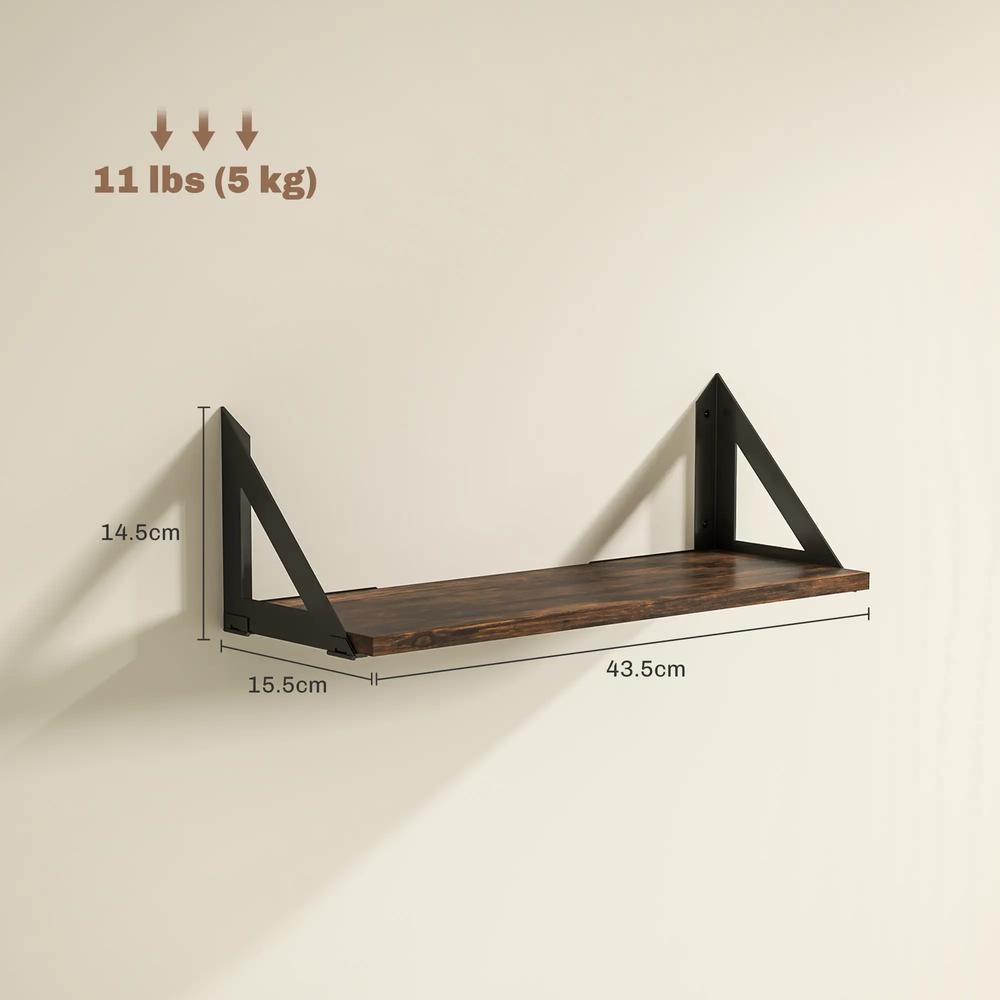 HOMCOM Set of 3 Wall Shelves, 43cm Vintage Wall Mounted Floating Shelves for Living Room, Entryway, Bedroom, Rustic Brown Additional View 3