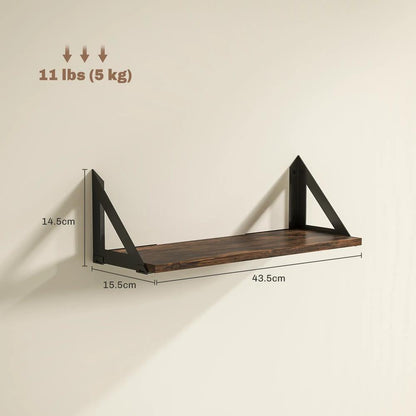 HOMCOM Set of 3 Wall Shelves, 43cm Vintage Wall Mounted Floating Shelves for Living Room, Entryway, Bedroom, Rustic Brown Additional View 3