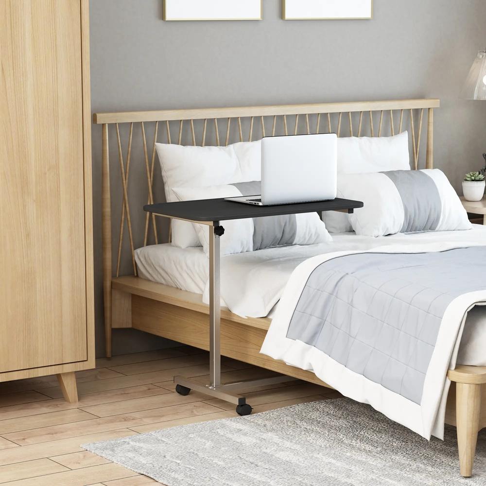 HOMCOM Height Adjustable Over Bed Table with Wheels, C Shaped Laptop Desk, Portable Hospital Bed Table for Living Room, Bedroom Additional View 2