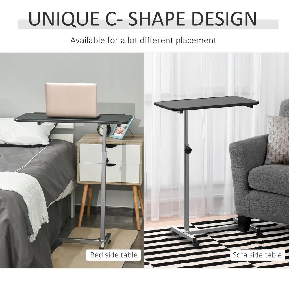 HOMCOM Height Adjustable Over Bed Table with Wheels, C Shaped Laptop Desk, Portable Hospital Bed Table for Living Room, Bedroom Additional View 4