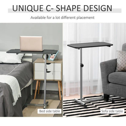 HOMCOM Height Adjustable Over Bed Table with Wheels, C Shaped Laptop Desk, Portable Hospital Bed Table for Living Room, Bedroom Additional View 4