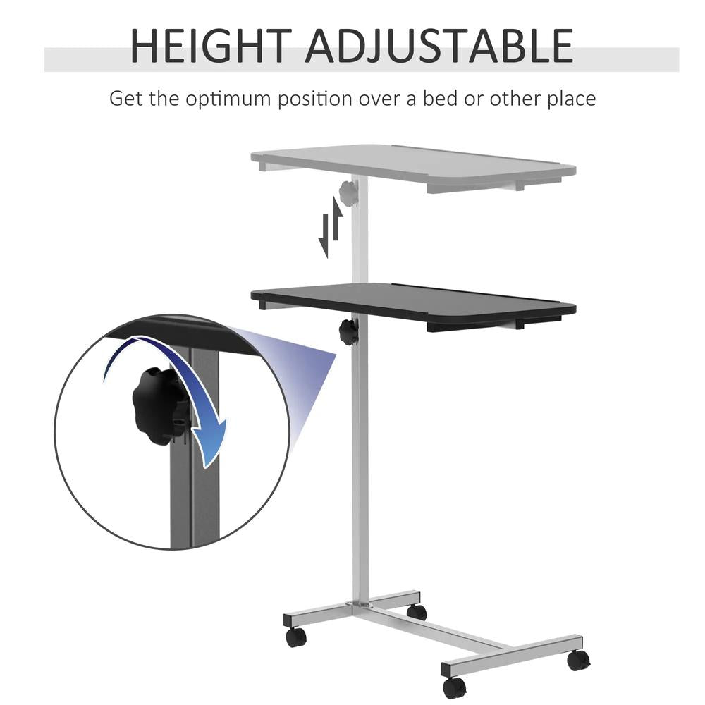 HOMCOM Height Adjustable Over Bed Table with Wheels, C Shaped Laptop Desk, Portable Hospital Bed Table for Living Room, Bedroom Additional View 5
