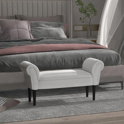 HOMCOM End of Bed Bench, Upholstered Window Seat with Arms and Wooden Legs, Modern Shoe Bench for Entryway, Living Room, Bedroom, Greyish White Additional View 2