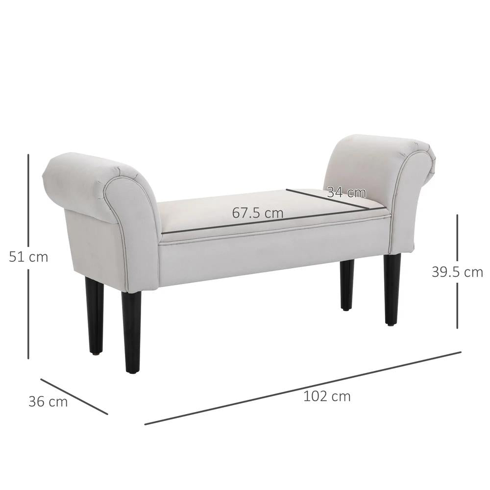 HOMCOM End of Bed Bench, Upholstered Window Seat with Arms and Wooden Legs, Modern Shoe Bench for Entryway, Living Room, Bedroom, Greyish White Additional View 3