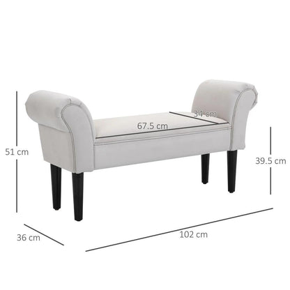 HOMCOM End of Bed Bench, Upholstered Window Seat with Arms and Wooden Legs, Modern Shoe Bench for Entryway, Living Room, Bedroom, Greyish White Additional View 3