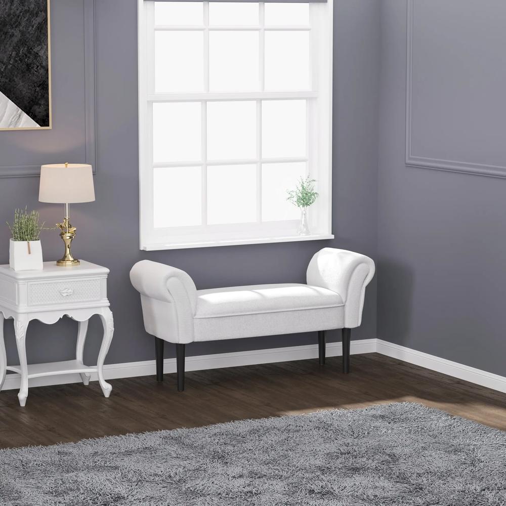 HOMCOM End of Bed Bench, Upholstered Window Seat with Arms and Wooden Legs, Modern Shoe Bench for Entryway, Living Room, Bedroom, Greyish White Additional View 4