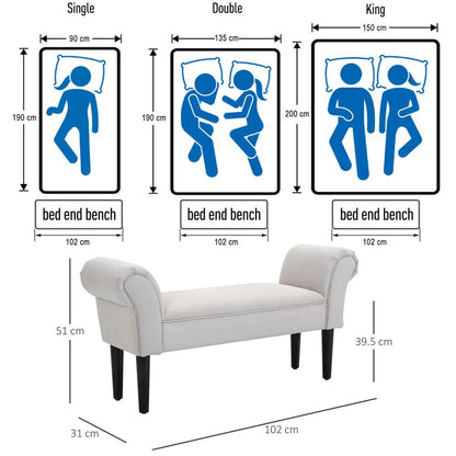 HOMCOM End of Bed Bench, Upholstered Window Seat with Arms and Wooden Legs, Modern Shoe Bench for Entryway, Living Room, Bedroom, Greyish White Additional View 5