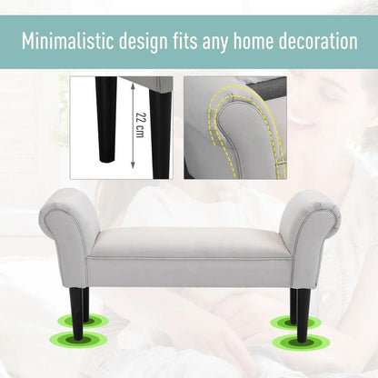 HOMCOM End of Bed Bench, Upholstered Window Seat with Arms and Wooden Legs, Modern Shoe Bench for Entryway, Living Room, Bedroom, Greyish White Additional View 6