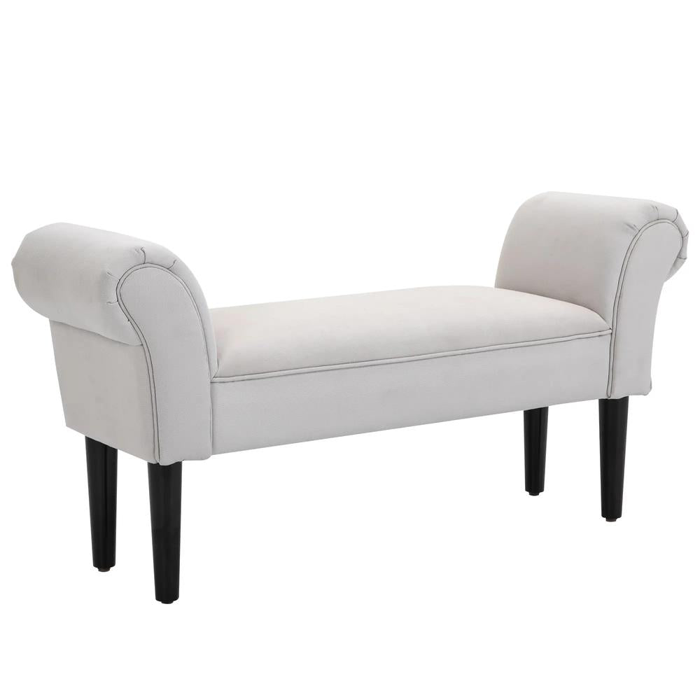 HOMCOM End of Bed Bench, Upholstered Window Seat with Arms and Wooden Legs, Modern Shoe Bench for Entryway, Living Room, Bedroom, Greyish White Additional View 10