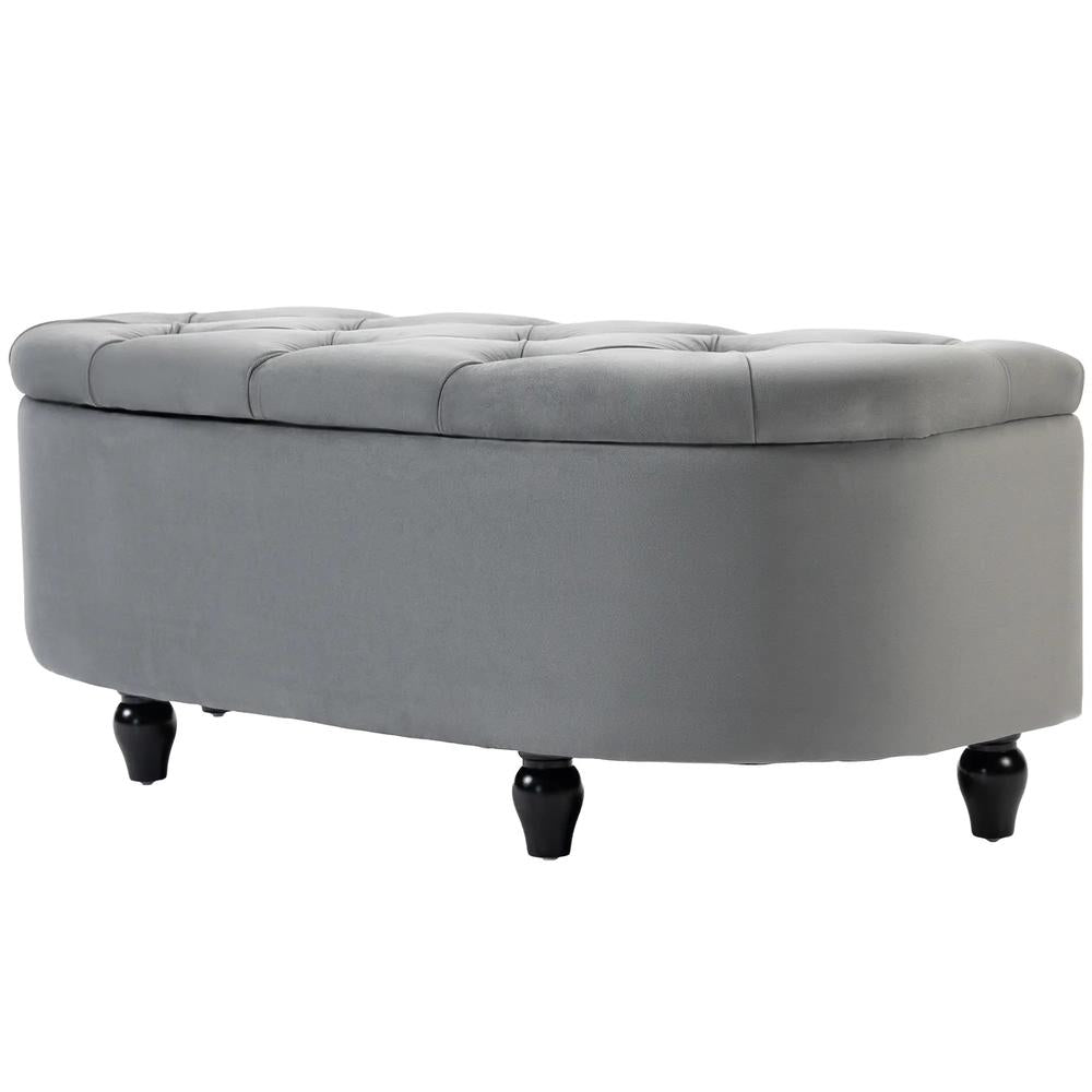 HOMCOM Velvet-Feel Half Circle Storage Ottoman - Dark Grey Additional View 11
