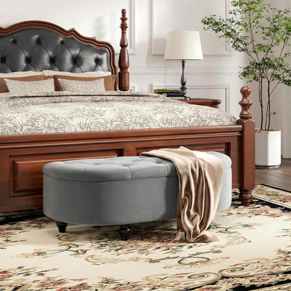 HOMCOM Velvet-Feel Half Circle Storage Ottoman - Dark Grey Additional View 2
