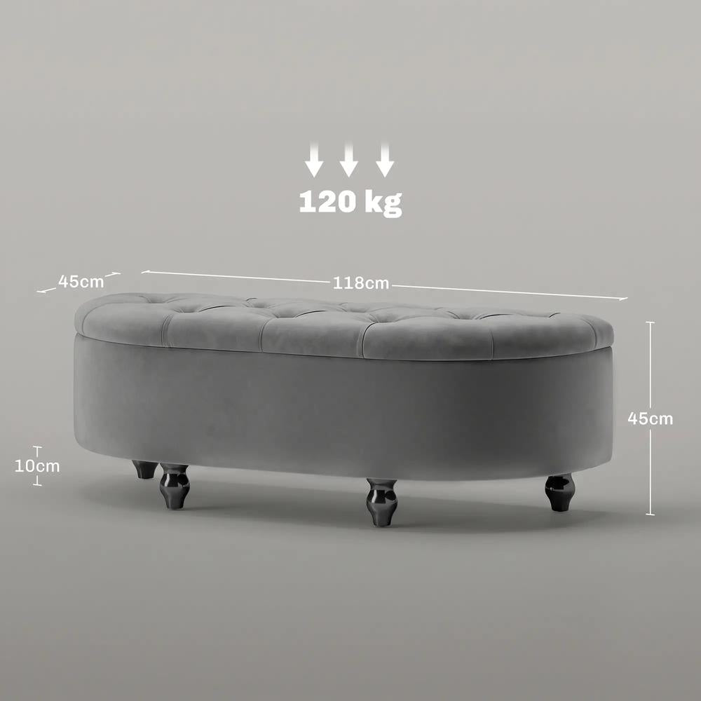 HOMCOM Velvet-Feel Half Circle Storage Ottoman - Dark Grey Additional View 3