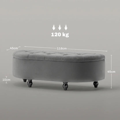 HOMCOM Velvet-Feel Half Circle Storage Ottoman - Dark Grey Additional View 3