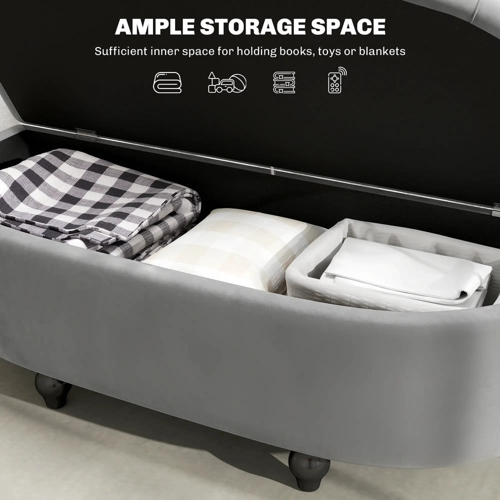 HOMCOM Velvet-Feel Half Circle Storage Ottoman - Dark Grey Additional View 4