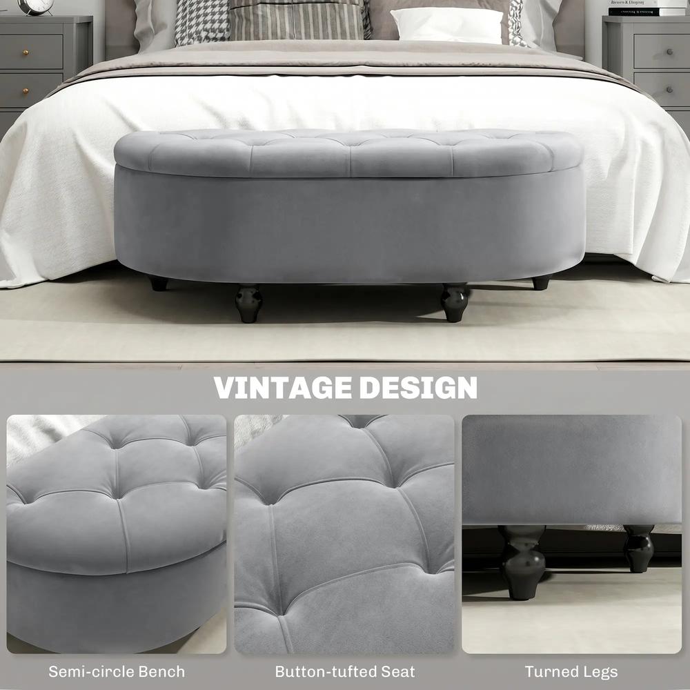 HOMCOM Velvet-Feel Half Circle Storage Ottoman - Dark Grey Additional View 6