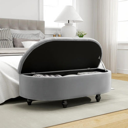 HOMCOM Velvet-Feel Half Circle Storage Ottoman - Dark Grey Additional View 7