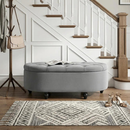 HOMCOM Velvet-Feel Half Circle Storage Ottoman - Dark Grey Additional View 8