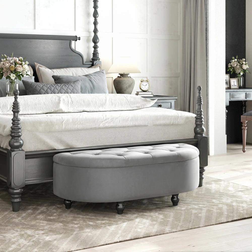 HOMCOM Velvet-Feel Half Circle Storage Ottoman - Dark Grey Additional View 10