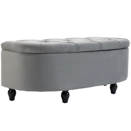 HOMCOM Velvet-Feel Half Circle Storage Ottoman - Dark Grey