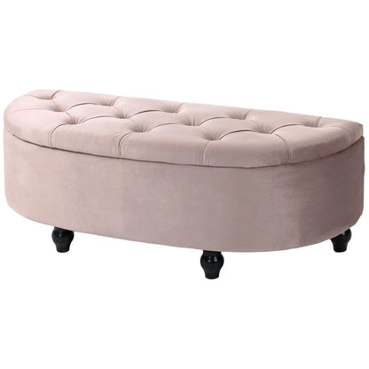 HOMCOM Semi-Circle Ottoman Storage Bench, Bed End Bench, Tufted Upholstered Window Seat Footrest Stool with Rubberwood Legs for Bedroom & Entryway, 120 x 46 x 42 cm Additional View 11
