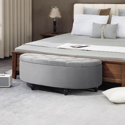 HOMCOM Semi-Circle Ottoman Storage Bench, Bed End Bench, Tufted Upholstered Window Seat Footrest Stool with Rubberwood Legs for Bedroom & Entryway, 120 x 46 x 42 cm Additional View 13