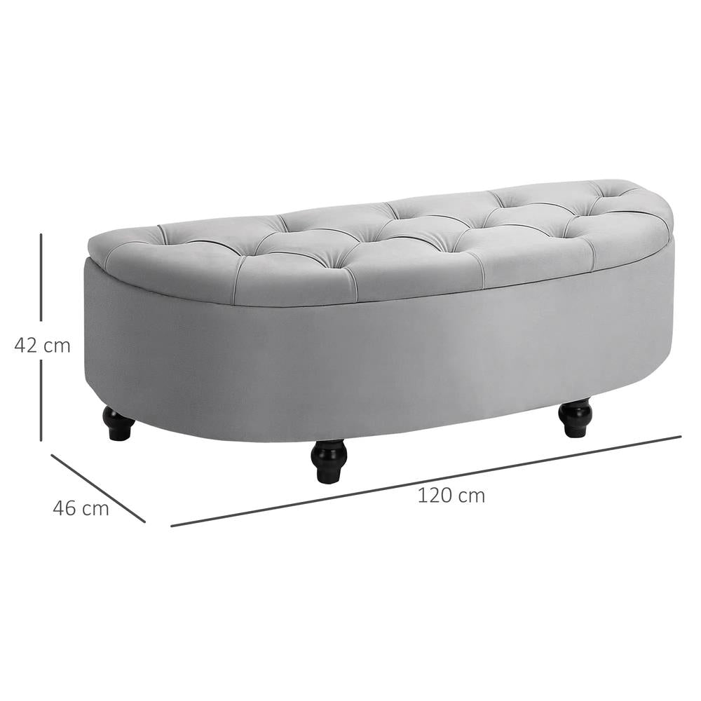 HOMCOM Semi-Circle Ottoman Storage Bench, Bed End Bench, Tufted Upholstered Window Seat Footrest Stool with Rubberwood Legs for Bedroom & Entryway, 120 x 46 x 42 cm Additional View 14