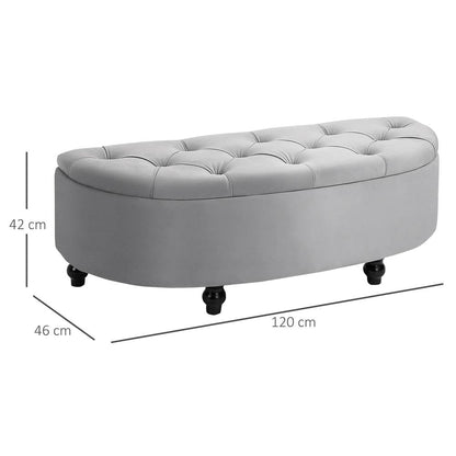 HOMCOM Semi-Circle Ottoman Storage Bench, Bed End Bench, Tufted Upholstered Window Seat Footrest Stool with Rubberwood Legs for Bedroom & Entryway, 120 x 46 x 42 cm Additional View 14