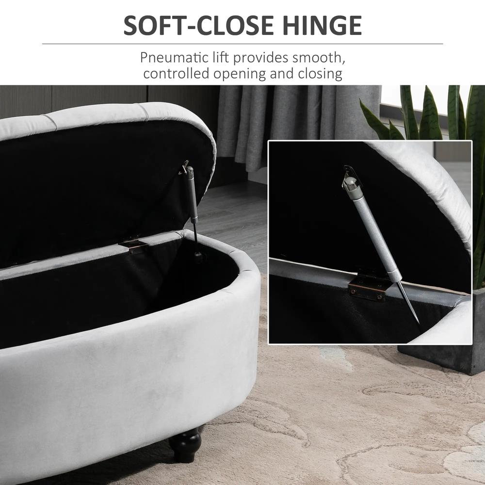 HOMCOM Semi-Circle Ottoman Storage Bench, Bed End Bench, Tufted Upholstered Window Seat Footrest Stool with Rubberwood Legs for Bedroom & Entryway, 120 x 46 x 42 cm Additional View 16