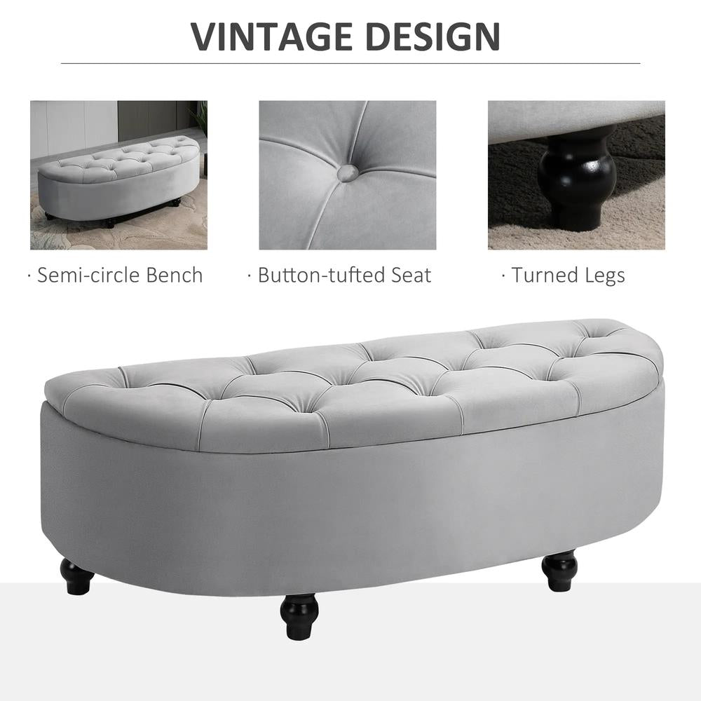 HOMCOM Semi-Circle Ottoman Storage Bench, Bed End Bench, Tufted Upholstered Window Seat Footrest Stool with Rubberwood Legs for Bedroom & Entryway, 120 x 46 x 42 cm Additional View 17