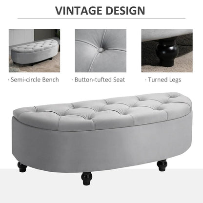 HOMCOM Semi-Circle Ottoman Storage Bench, Bed End Bench, Tufted Upholstered Window Seat Footrest Stool with Rubberwood Legs for Bedroom & Entryway, 120 x 46 x 42 cm Additional View 17
