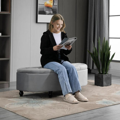 HOMCOM Semi-Circle Ottoman Storage Bench, Bed End Bench, Tufted Upholstered Window Seat Footrest Stool with Rubberwood Legs for Bedroom & Entryway, 120 x 46 x 42 cm Additional View 18