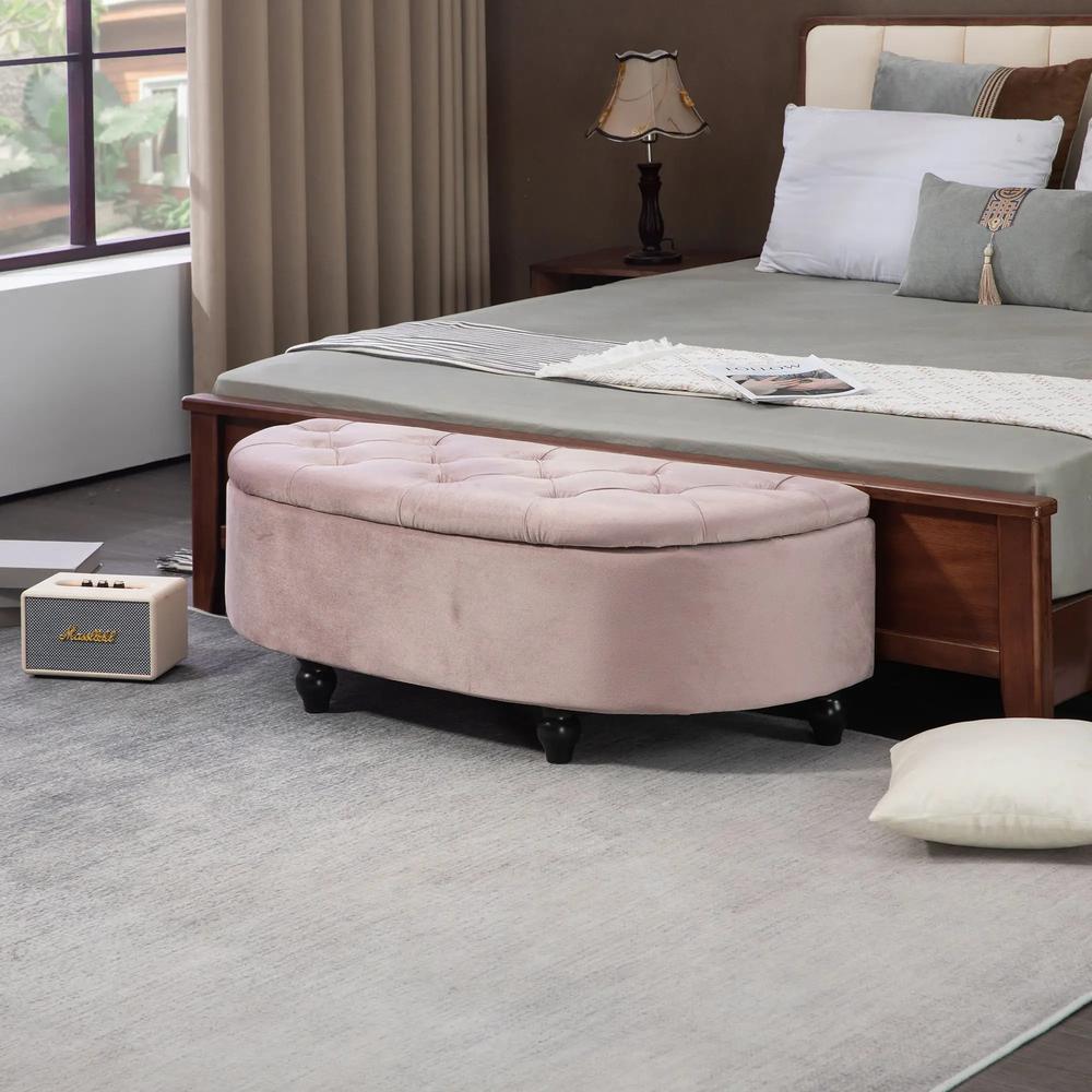 HOMCOM Semi-Circle Ottoman Storage Bench, Bed End Bench, Tufted Upholstered Window Seat Footrest Stool with Rubberwood Legs for Bedroom & Entryway, 120 x 46 x 42 cm Additional View 2