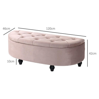 HOMCOM Semi-Circle Ottoman Storage Bench, Bed End Bench, Tufted Upholstered Window Seat Footrest Stool with Rubberwood Legs for Bedroom & Entryway, 120 x 46 x 42 cm Additional View 3