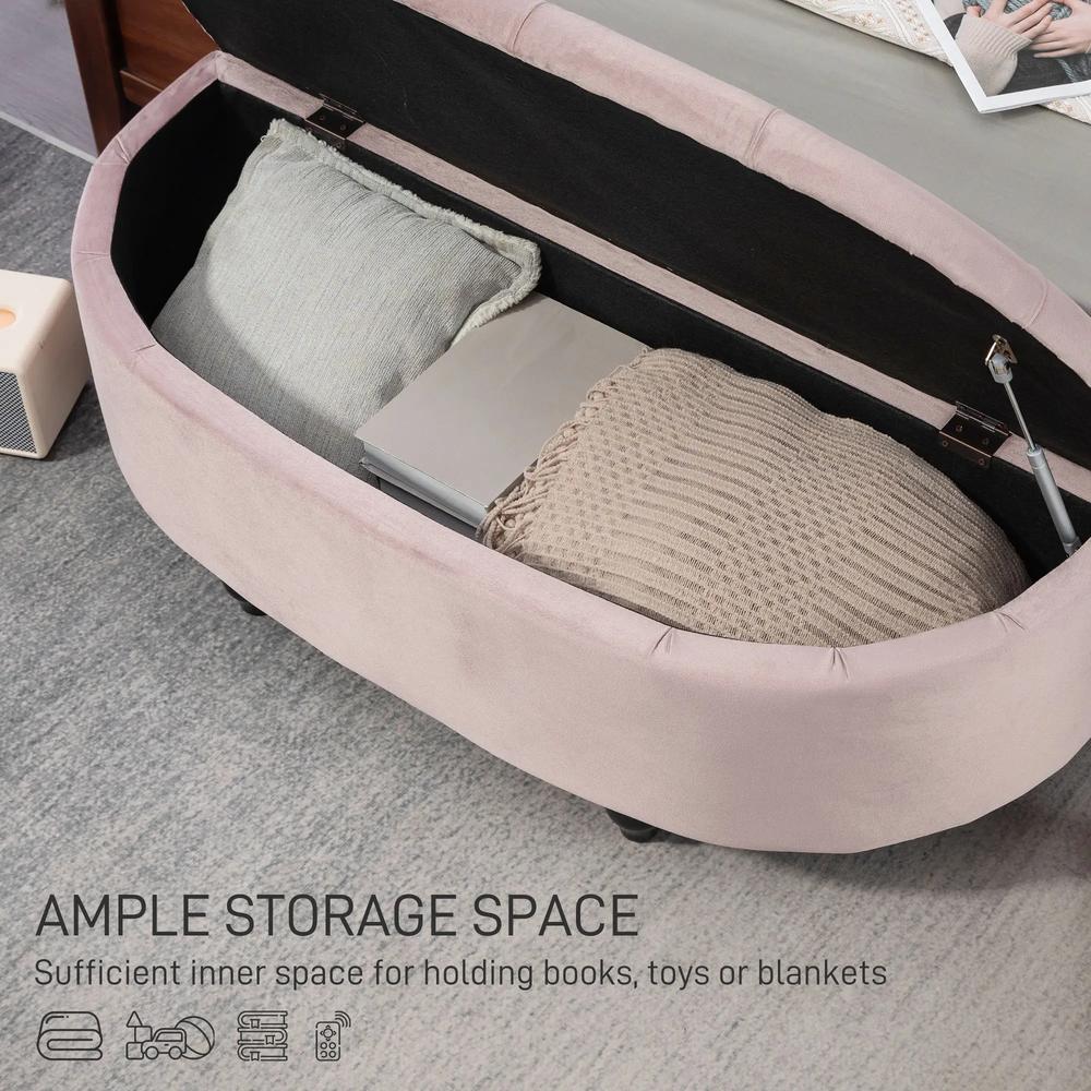 HOMCOM Semi-Circle Ottoman Storage Bench, Bed End Bench, Tufted Upholstered Window Seat Footrest Stool with Rubberwood Legs for Bedroom & Entryway, 120 x 46 x 42 cm Additional View 4