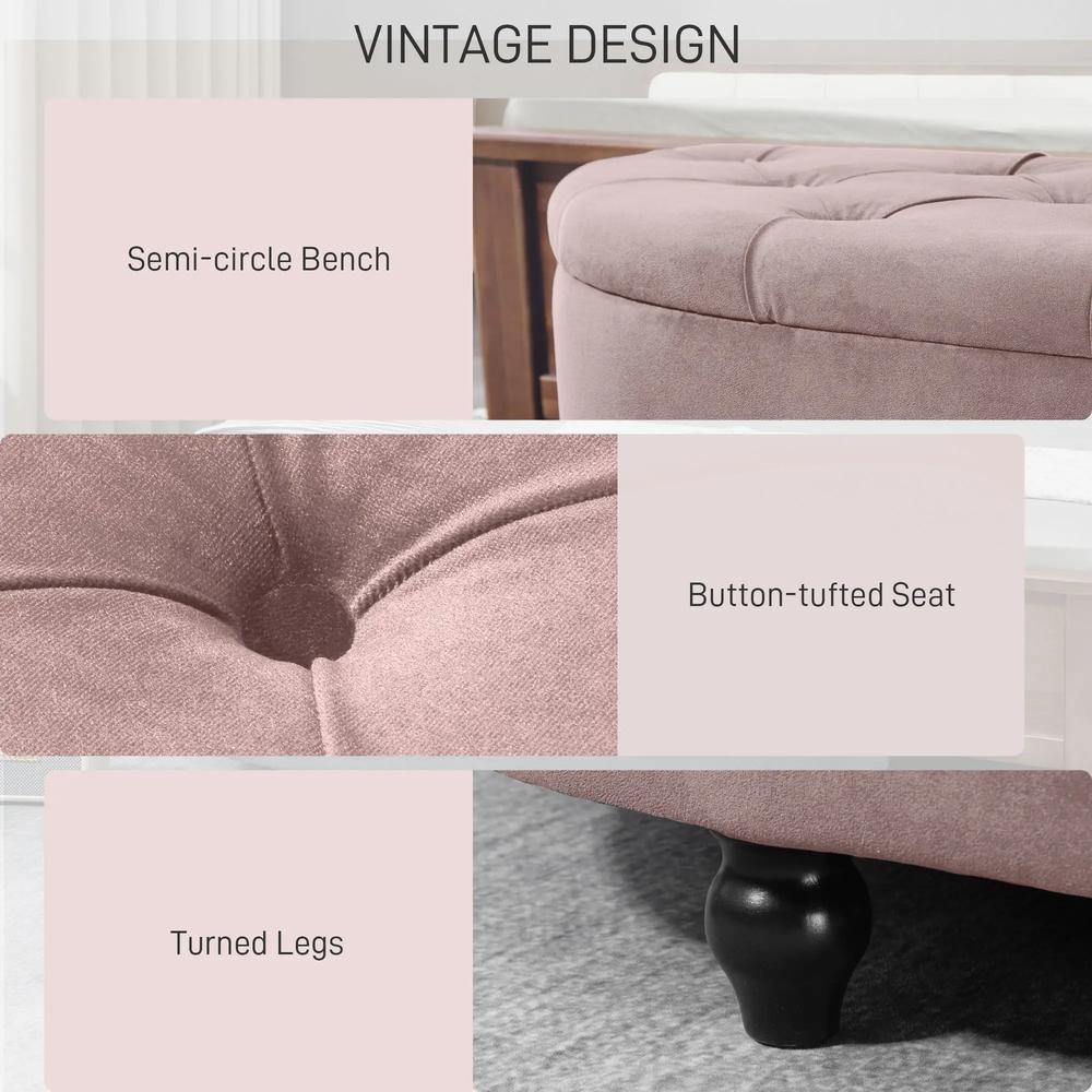 HOMCOM Semi-Circle Ottoman Storage Bench, Bed End Bench, Tufted Upholstered Window Seat Footrest Stool with Rubberwood Legs for Bedroom & Entryway, 120 x 46 x 42 cm Additional View 6