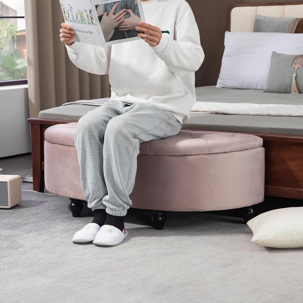 HOMCOM Semi-Circle Ottoman Storage Bench, Bed End Bench, Tufted Upholstered Window Seat Footrest Stool with Rubberwood Legs for Bedroom & Entryway, 120 x 46 x 42 cm Additional View 7